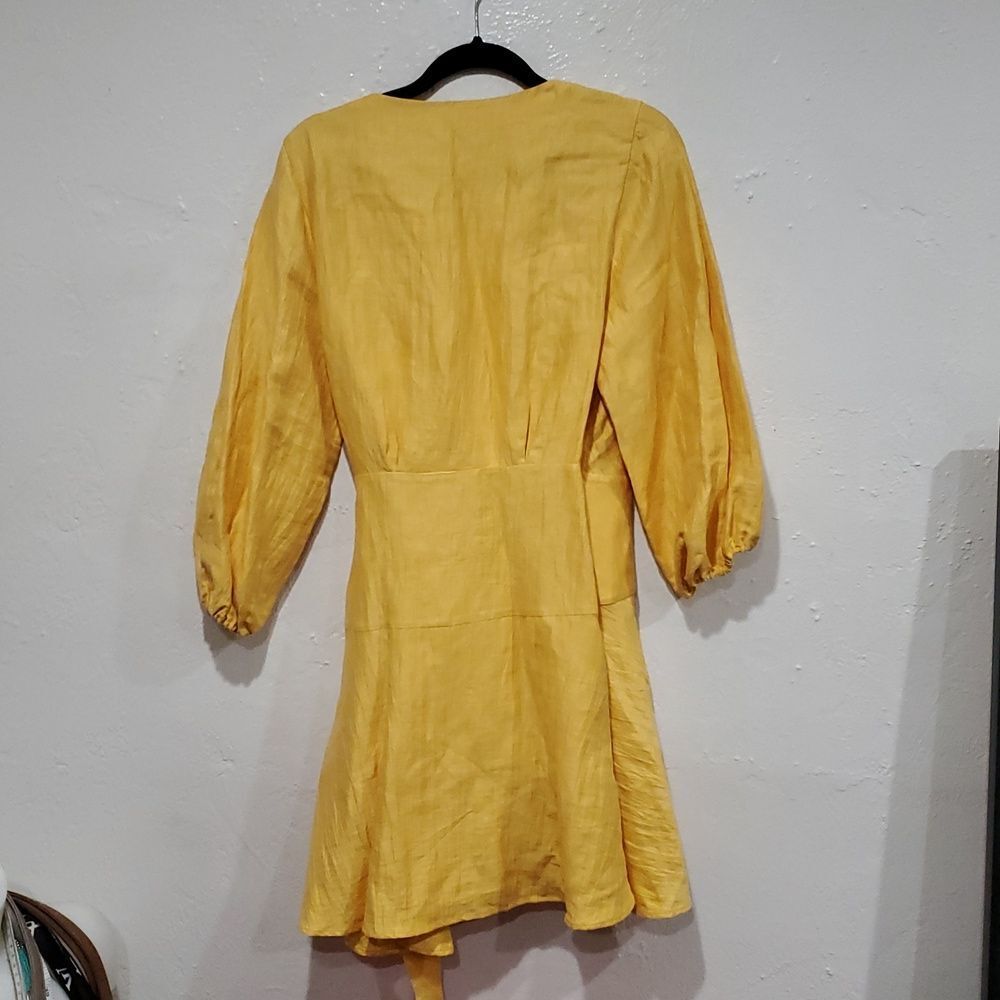 Maje Rifilo Yellow Linen Wrap Dress Size 42 Or 8 - Picture 9 of 16